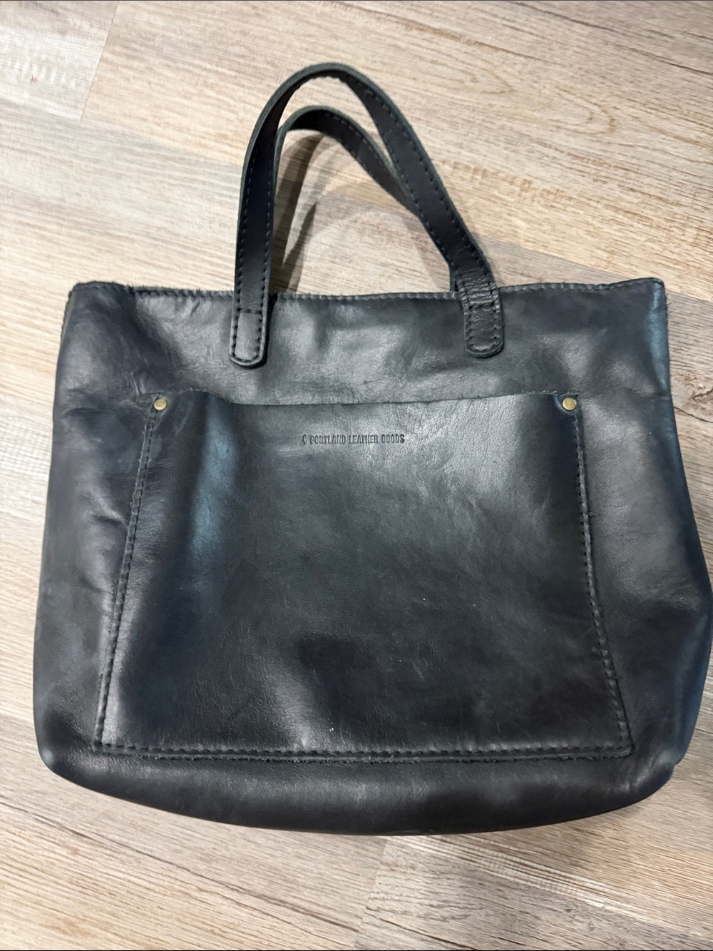 Portland Leather Black Tote with Front Slip Pocket - Picture 4 of 4